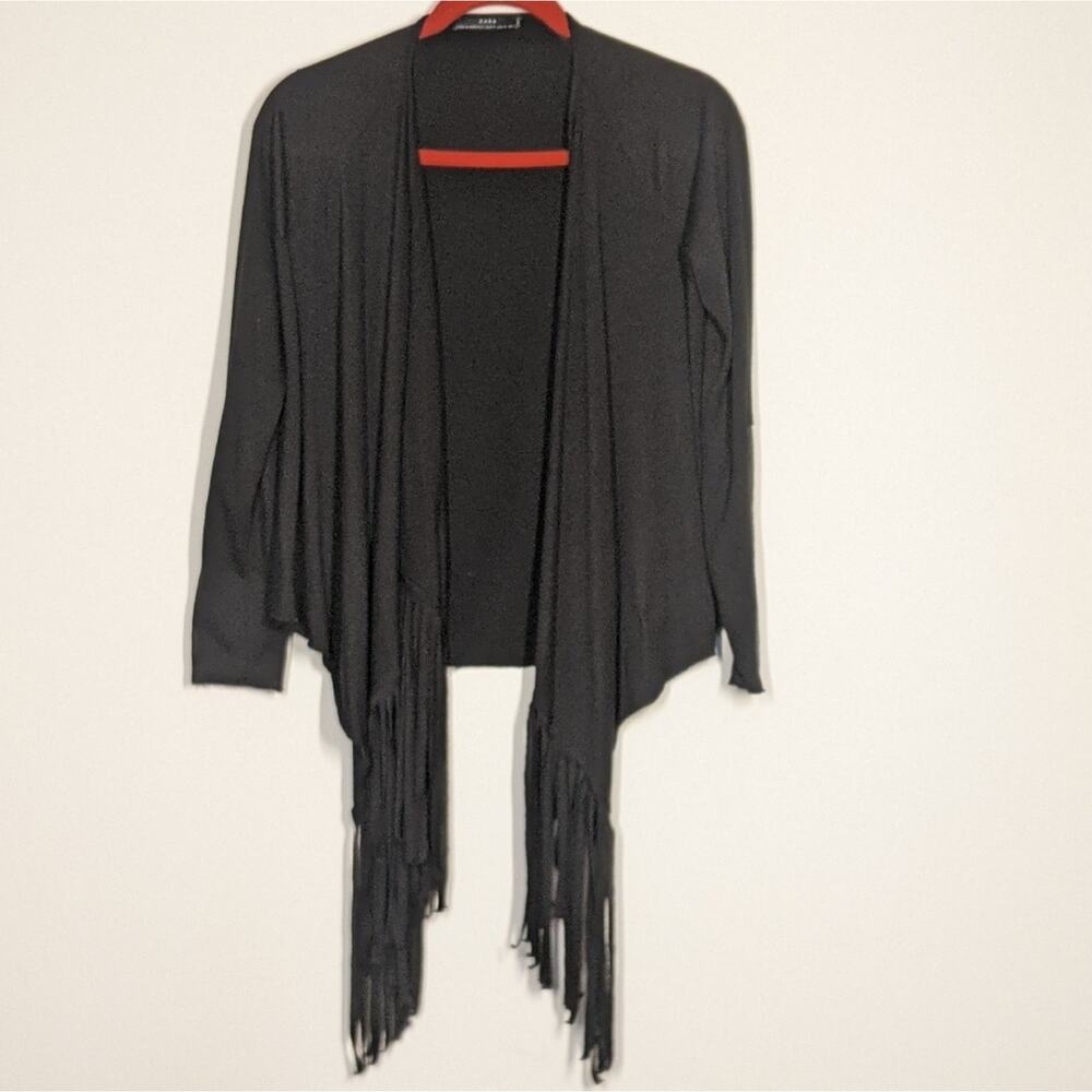 Zara Fringed Black Cardigan Size M